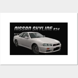 Nissan Skyline R34 White Posters and Art